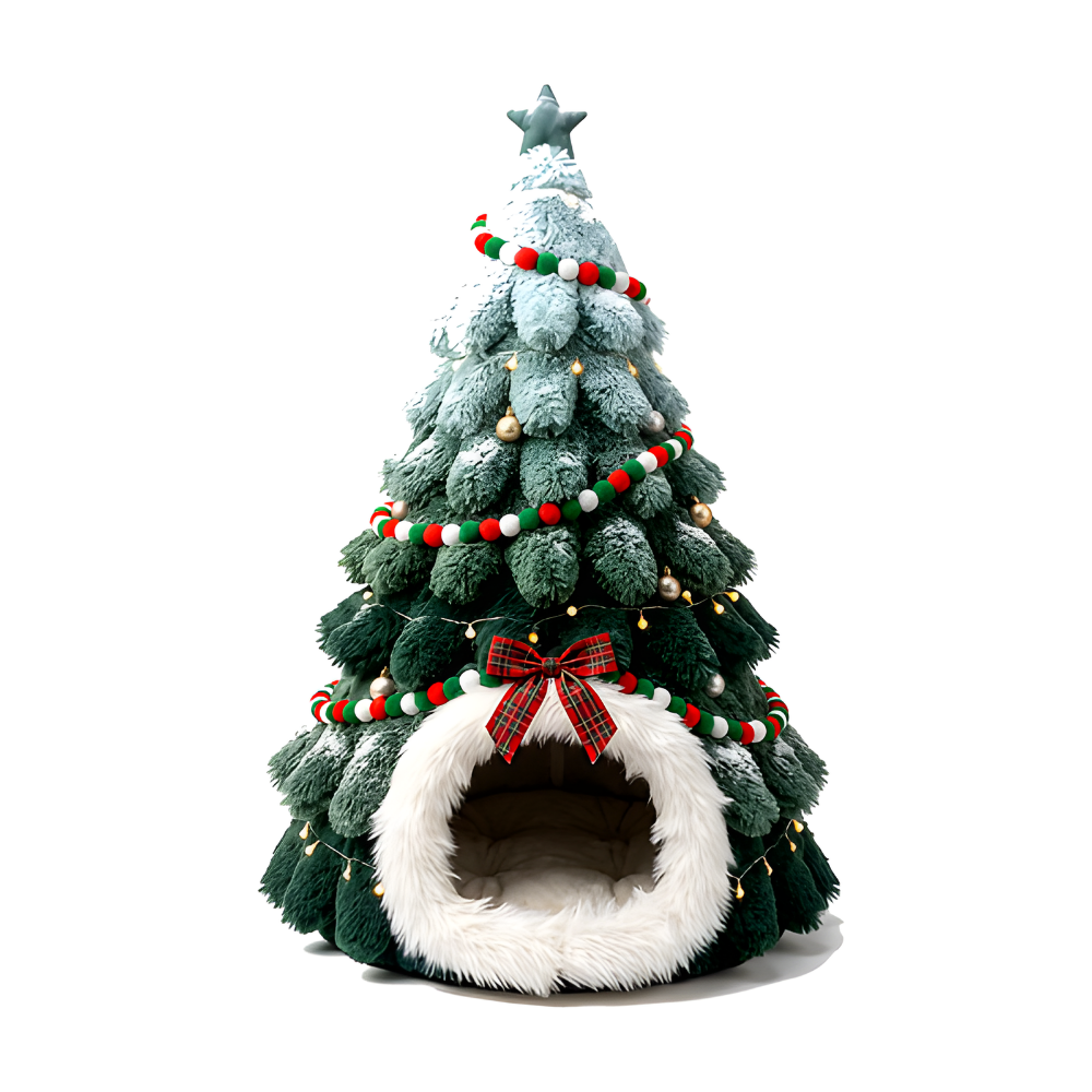 Cozy Christmas Sleigh Cat Bed