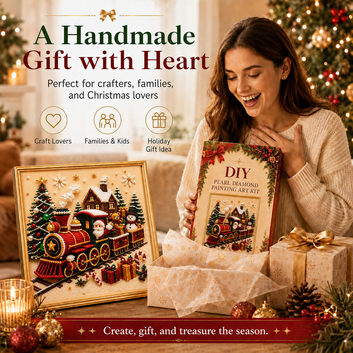 3D Christmas Train Pearl Art Kit