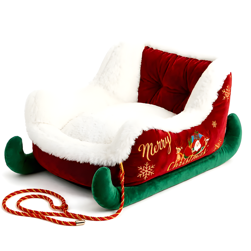 Cozy Christmas Sleigh Cat Bed