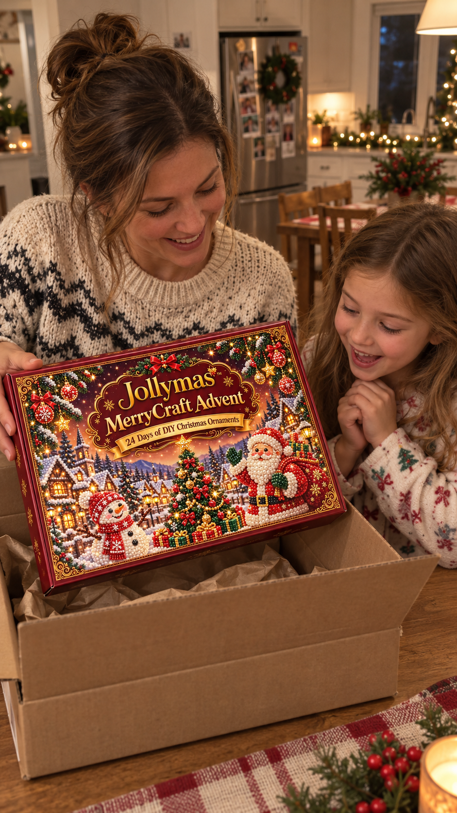 Family opening the MerryCraft Advent calendar